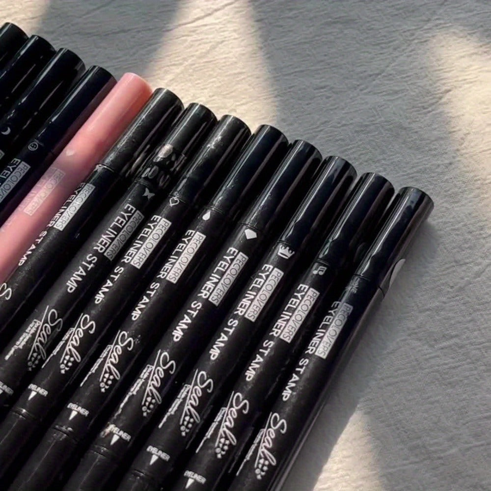 Eyeliner Stamp Pen Double-Ended 8 Styles - Quick Dry Waterproof Liquid Eyeliner in Red & Black, Lazy Wing Liner for Precise Effortless Eye Makeup