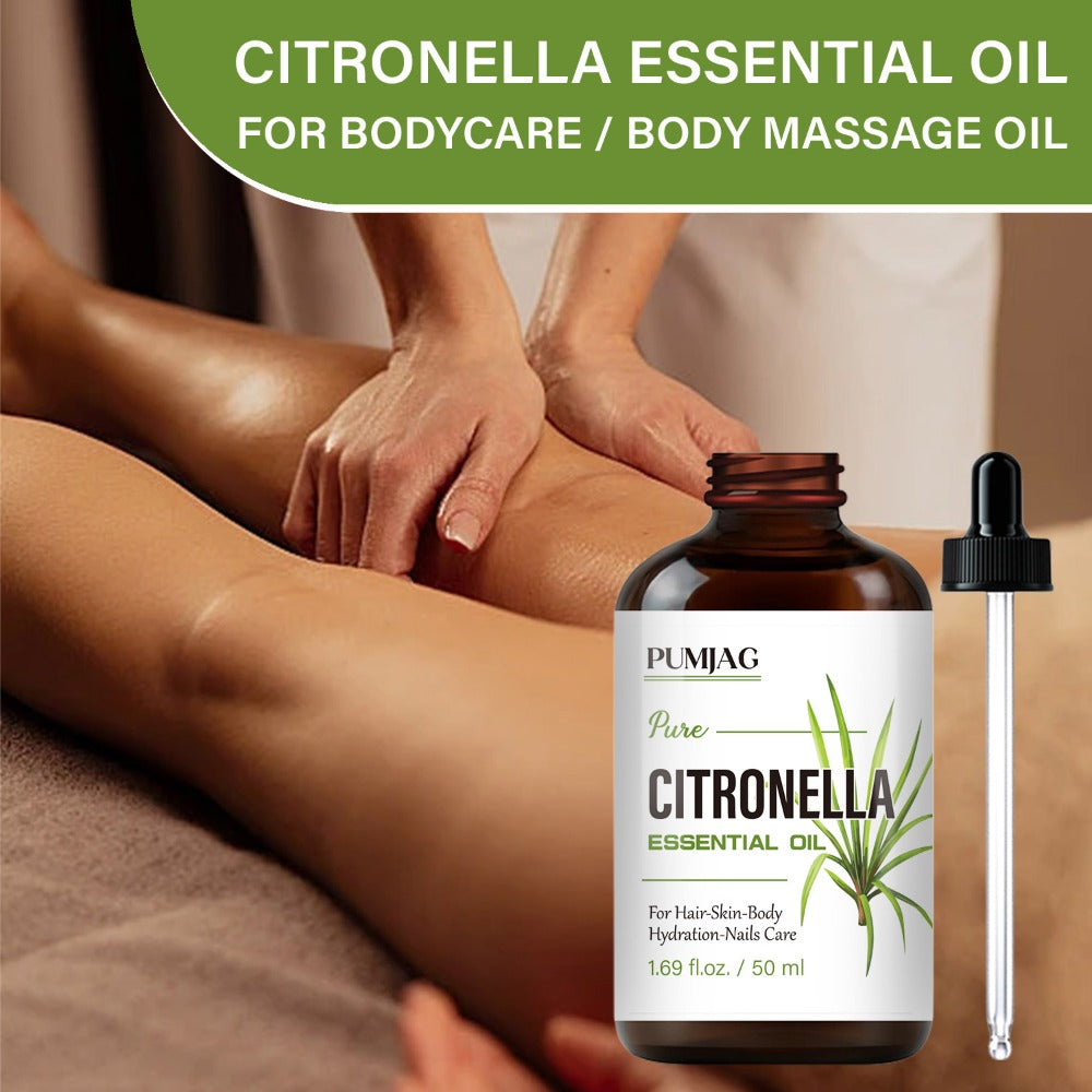 Citronella Essential Oil 50ml Pure Hydrating Body Massage Oil with Dropper - Non-Alcoholic Moisturizing Oil for Face Hair Nails Dry Skin Care All Skin Types Adults
