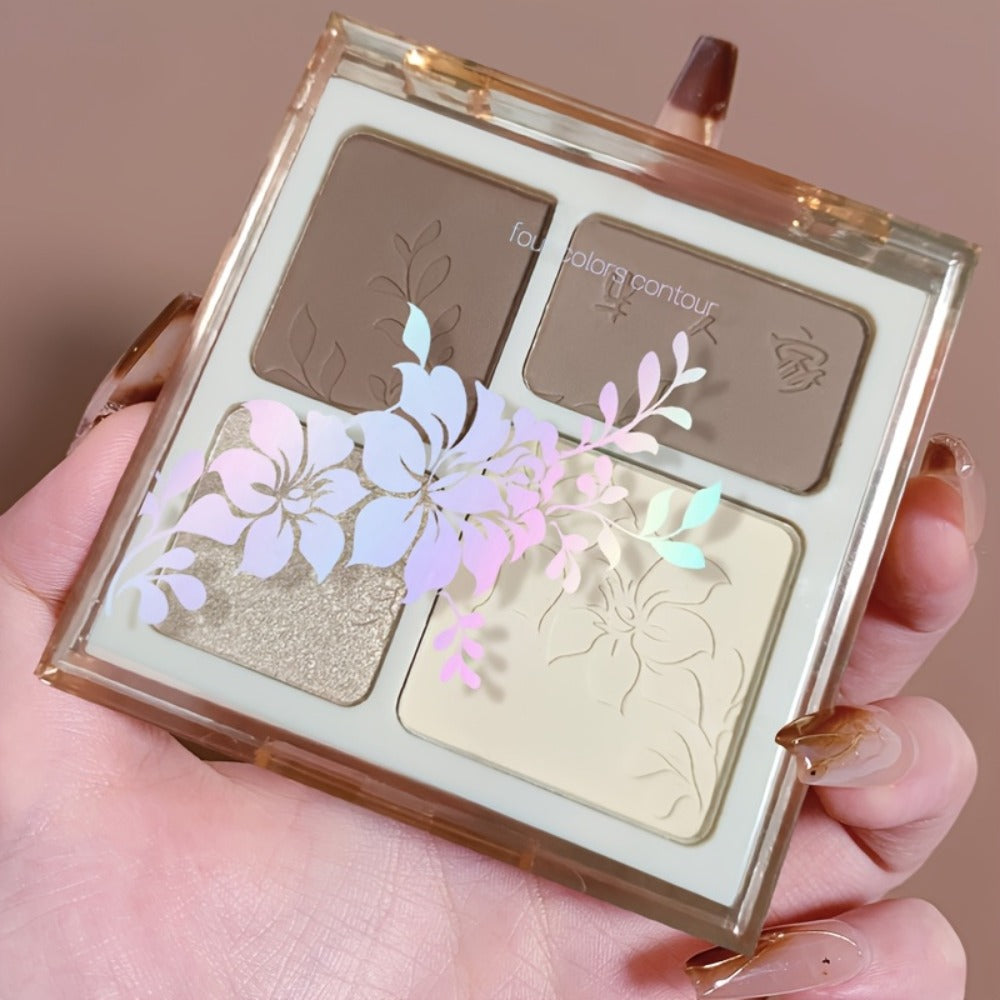 Contour Palette 4 Colors - Matte & Glossy Shades for Face Contouring, Highlighting & Eyeshadow | Multifunctional Bronzer Blush Palette for Sculpting & Defining Facial Features | Everyday Makeup