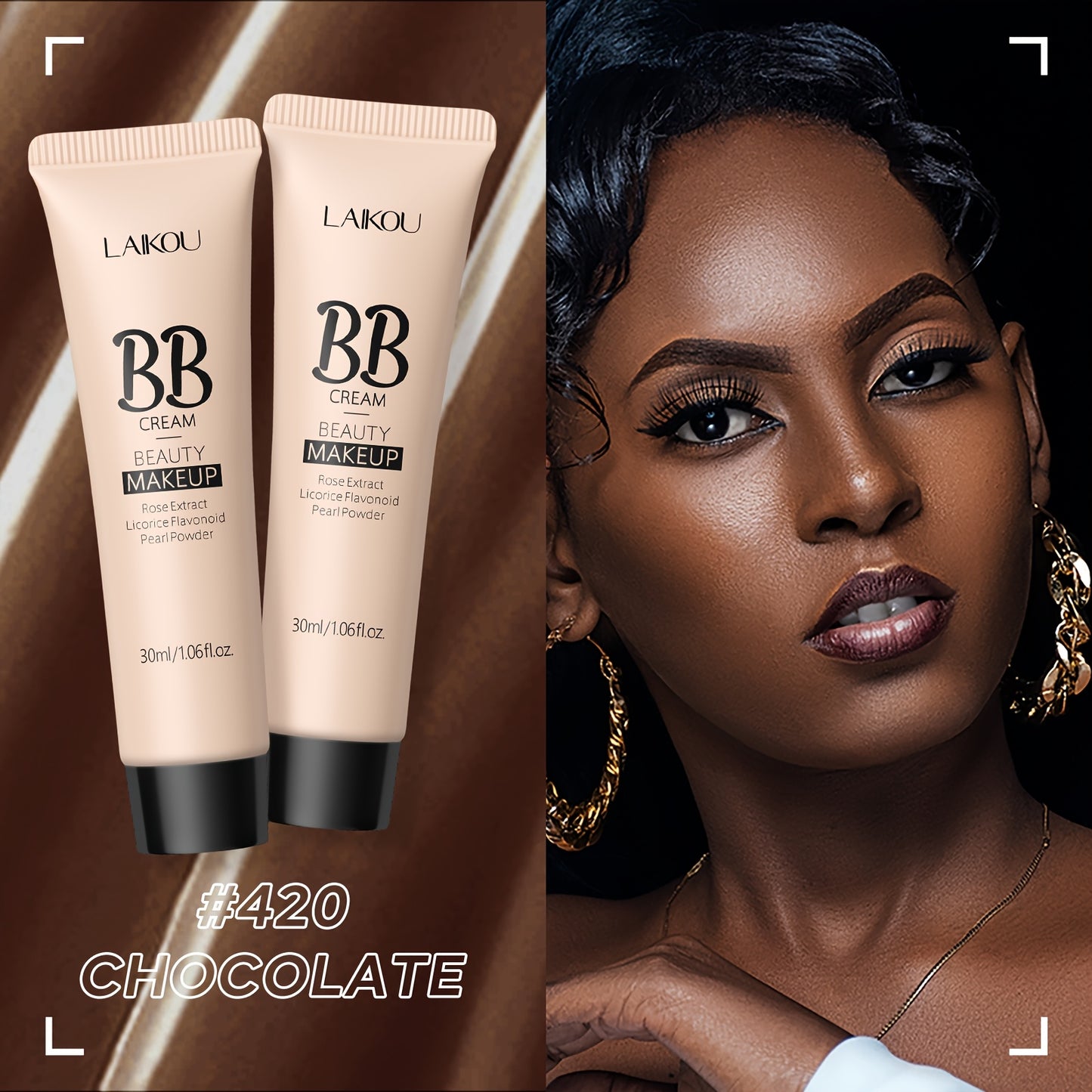 BB Cream 2PCS Set by LAIKOU – Waterproof Long-Wearing Foundation with Pore-Minimizing & Blemish-Covering Concealer, Glycerin-Infused Formula, 9 Shades, 30ml/1.06fl.oz Each