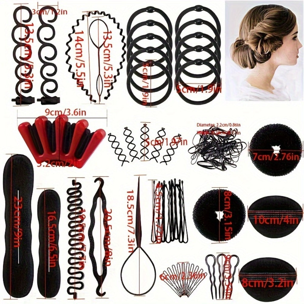 51-Piece Hair Styling Tool Set Hair Curler Braiding Kit with Clips Donut Bun Maker Hair Pins Braid Accessories for Women Bridal Wedding Updo