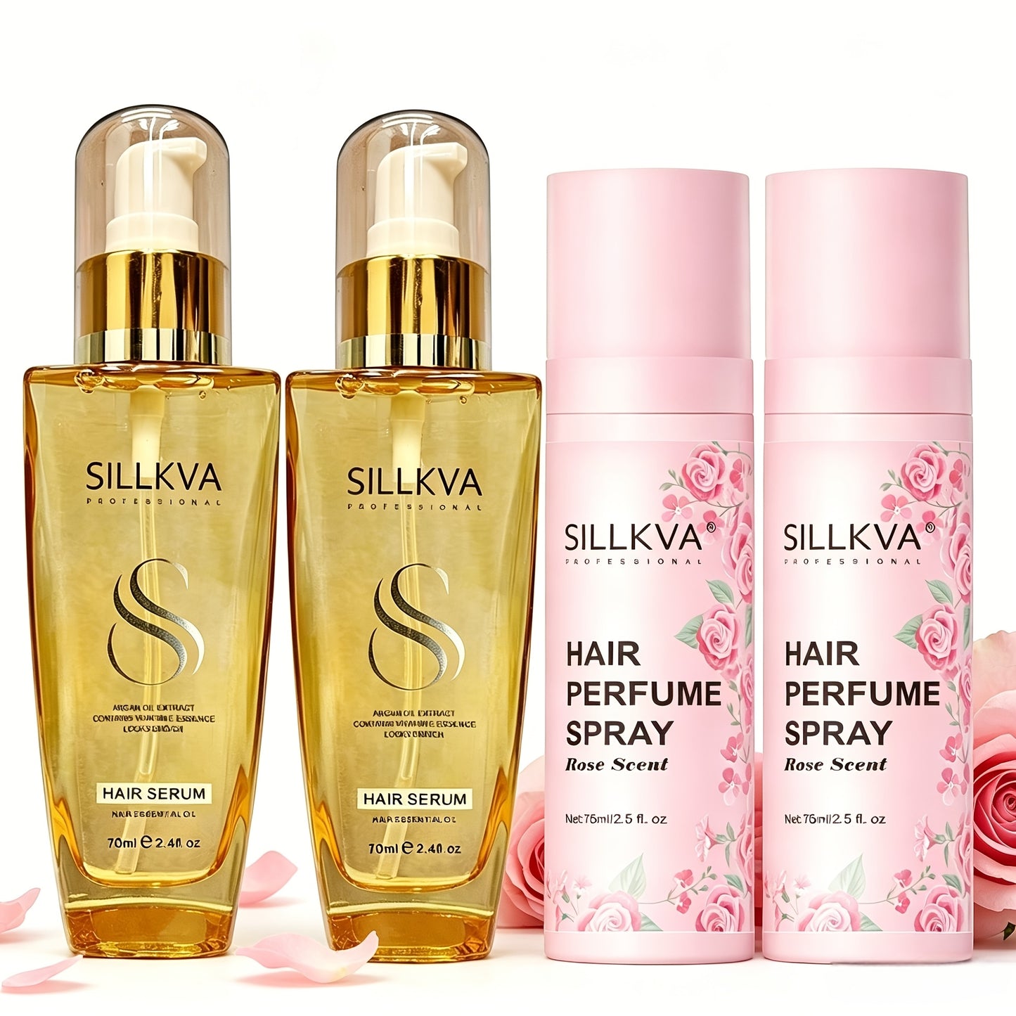 Moroccan Argan Hair Oil & Rose Scented Spray Set SILLKVA Revitalizing Penetrating Treatment Smooths Moisturizes Strengthens Hair Long-Lasting Fragrance for Women