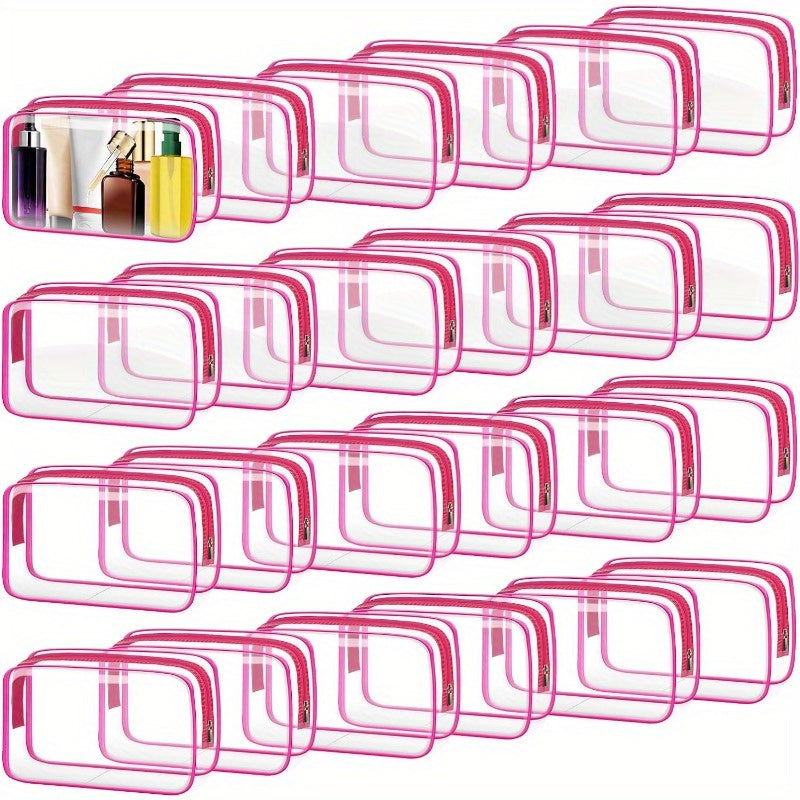 TSA Approved Clear Toiletry Bags Set of 24 Transparent Travel Makeup Organizer Pouches Medium Size Airport Security Quart Bag White Rose Red