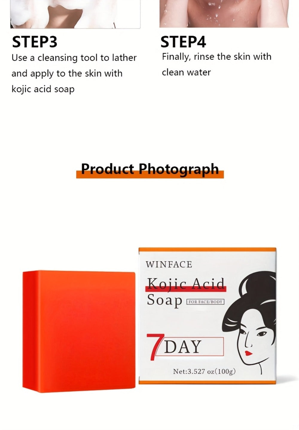 Kojic Acid Soap for Skin Brightening – 6-Pack 100g Bars with Rose & Glycerin | Oil Control, Moisturizing Gentle Cleanser for Face, Hand & Body | Natural Orange Scent Dark Spot Soap, Skin Tone Corrector