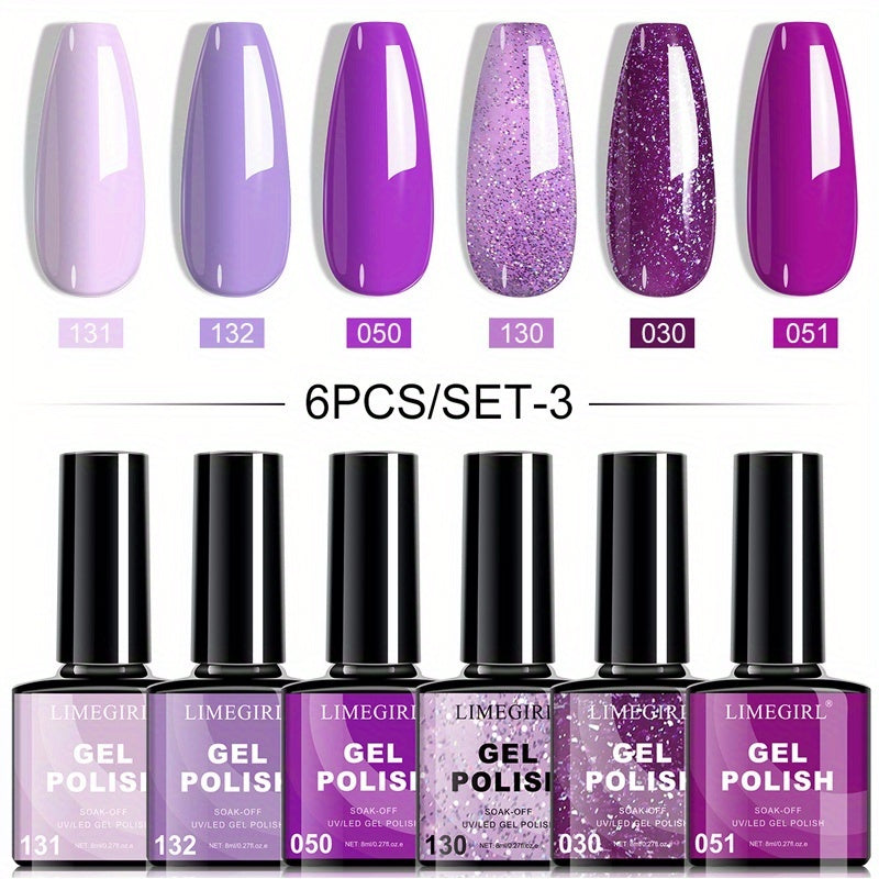 Gel Nail Polish Set 6pcs Hypoallergenic - Fall & Winter Glitter and Solid Colors Soak-Off UV LED Gel, Toxin-Free Long-Lasting Home DIY Nail Art Kit, Gift for Nail Lovers & Christmas