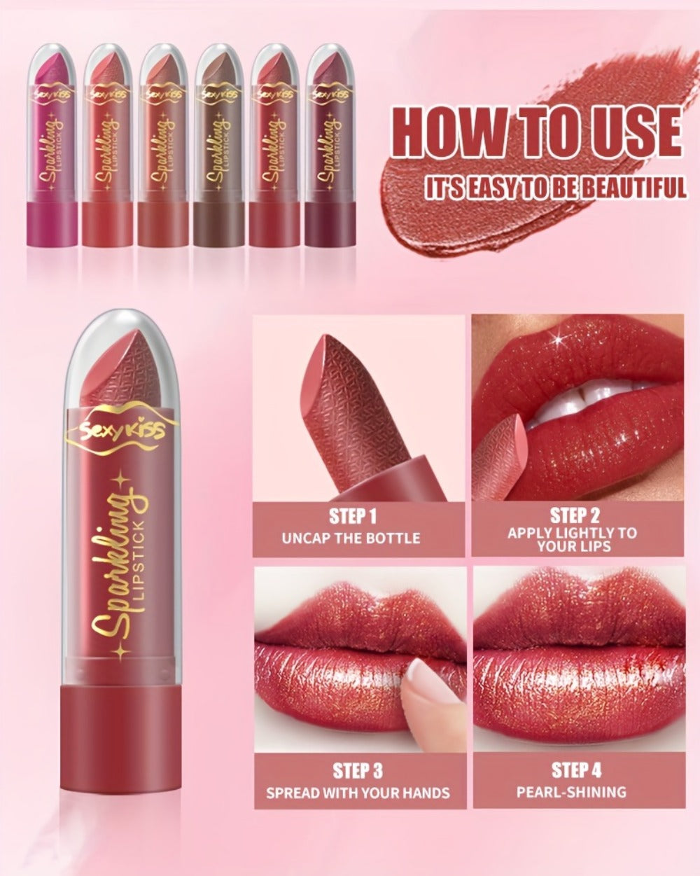 Shimmer Lipstick Set 6PCS in Gift Box - Glossy Shimmering Water-Resistant Long-Lasting Lip Color Assorted Shades for All Skin Tones Buildable Pigment Lipstick Collection for Women