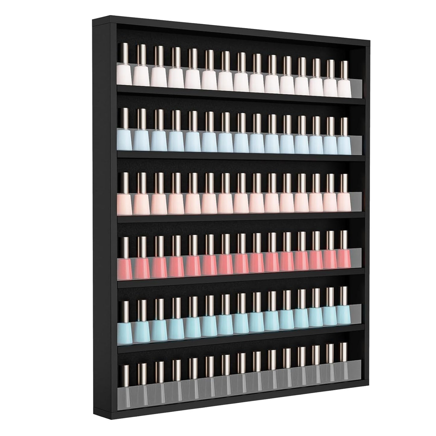 Nail Polish Rack Wall Mount 6 Layers Holds 120 Bottles - Nail Polish Organizer with Acrylic Baffles Large Nail Varnish Display Shelf for Salon Home White Black