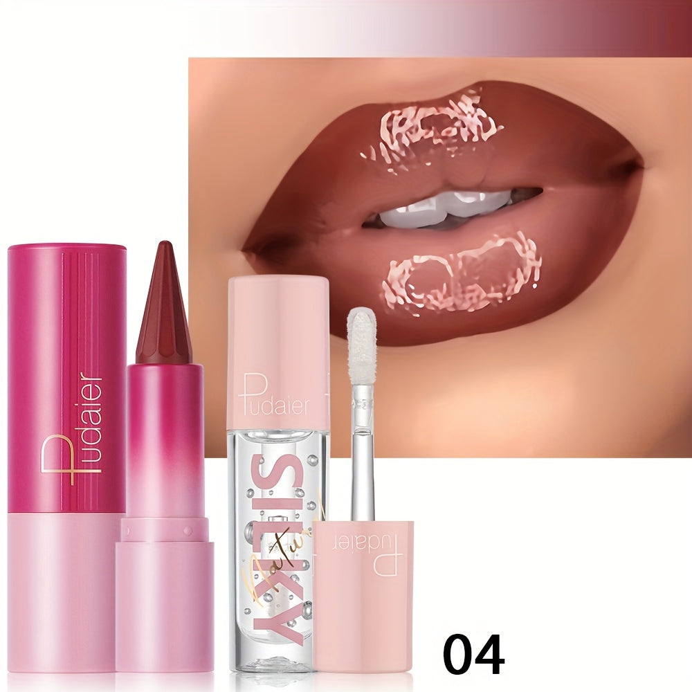Lip Liner & Lip Oil Duo - Precision Tip Lipstick Glossy Finish Nourishing Hydrating Long-Lasting Silky Smooth Lip Color Set for Women Daily Glam