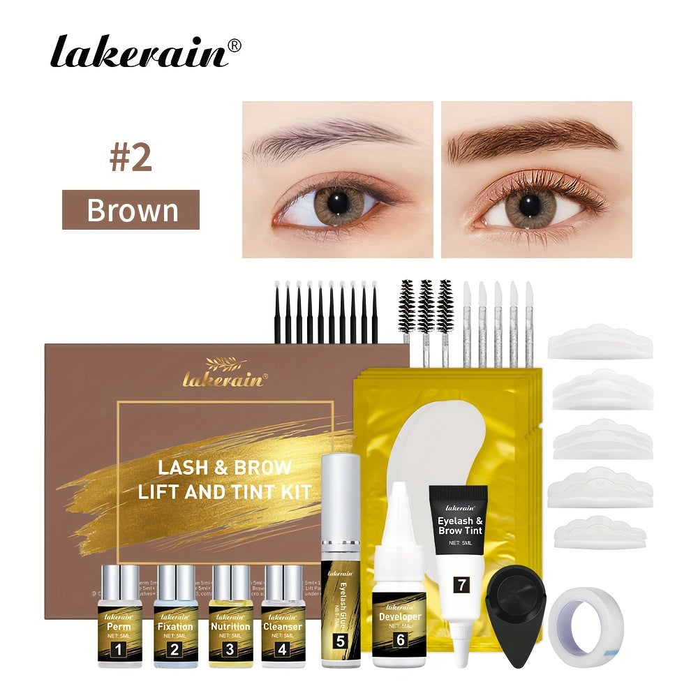 Lash and Brow Lift Tint Kit Brow Lamination Eyelash Perm Set - Long-Lasting Fuller-Looking Lashes & Brows Salon or Home Use Easy DIY Tint Dye Kit Black Brown