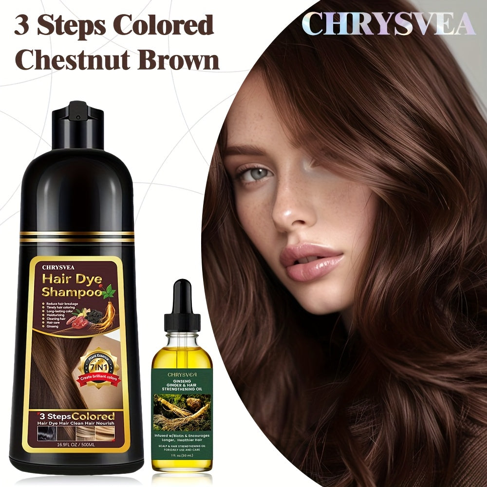 Hair Dye Shampoo & Rosemary Essential Oil Set 7-in-1 — 100% White Hair Coverage, Herbal Formula, Long-Lasting Color, 9 Shades, Unisex, 16.91 oz