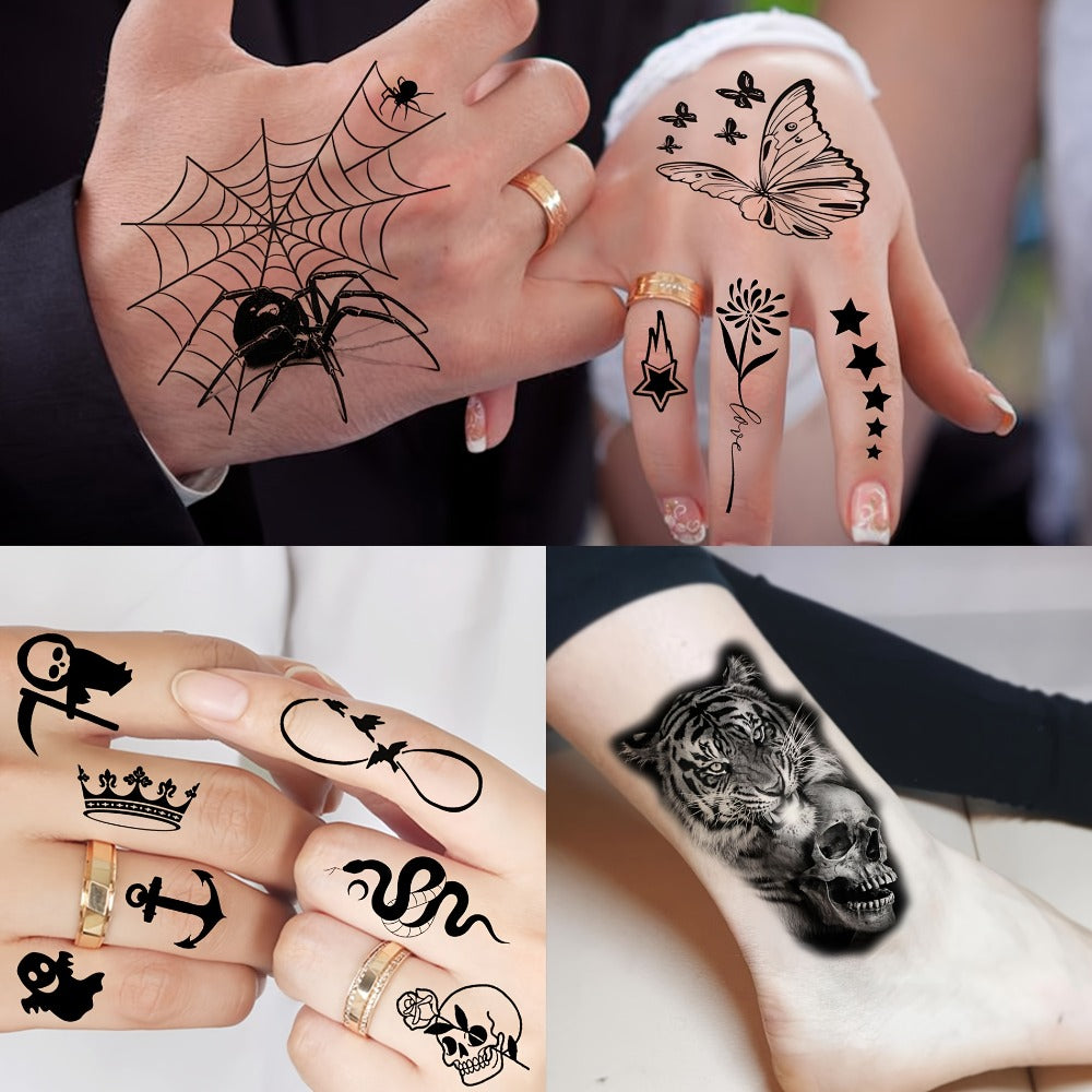 Temporary Tattoos for Adults 71 Sheets - Old School Halloween Tiger Wolf Lion Dragon Skull Floral Gothic Punk Chicano Body Art Fake Tattoos Long Lasting Waterproof for Parties Festivals Costumes