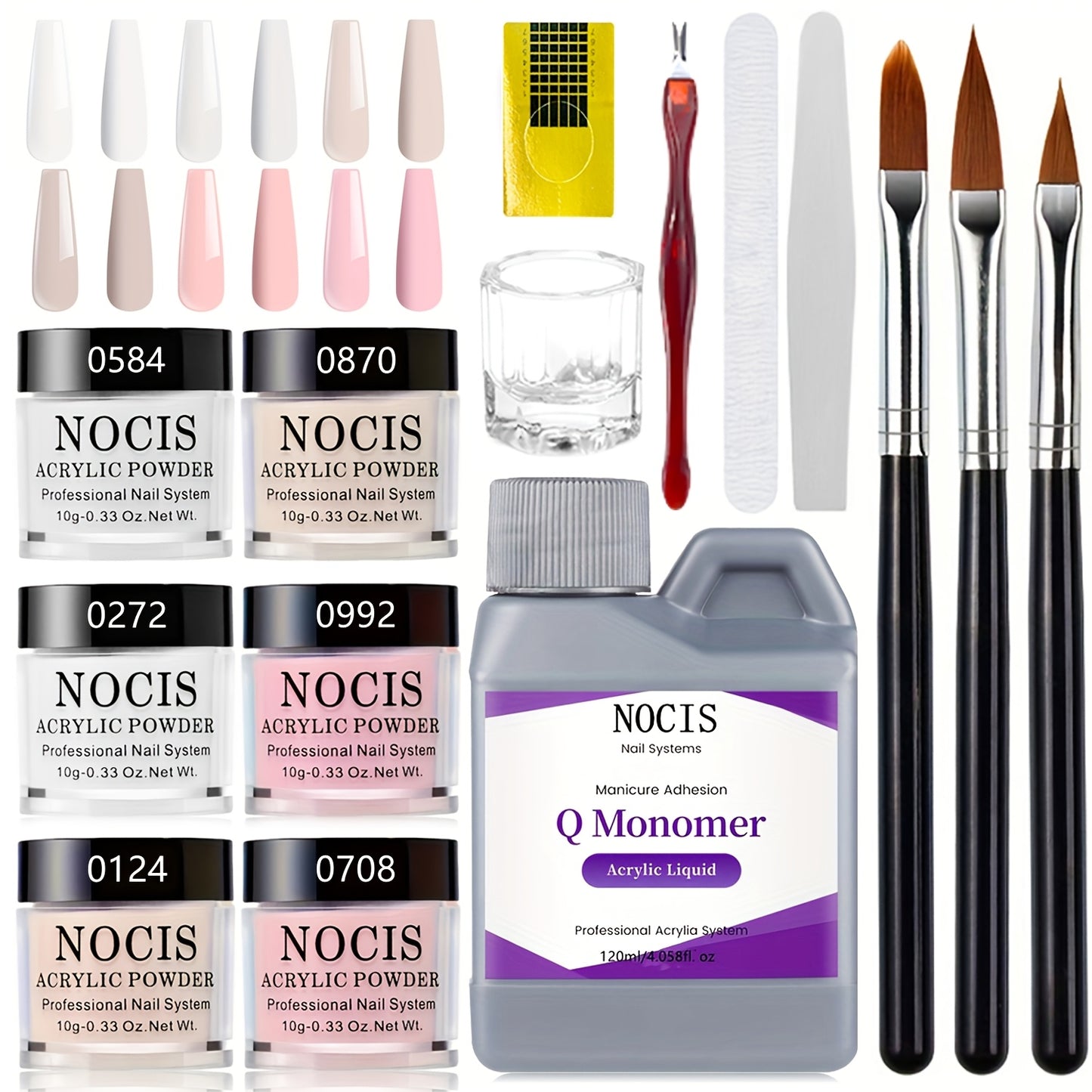 Acrylic Nail Powder Set 6 Colors Pink Nude Crystal for Professional 3D Nail Art French Extensions No Lamp Needed All Season Salon Home Kit