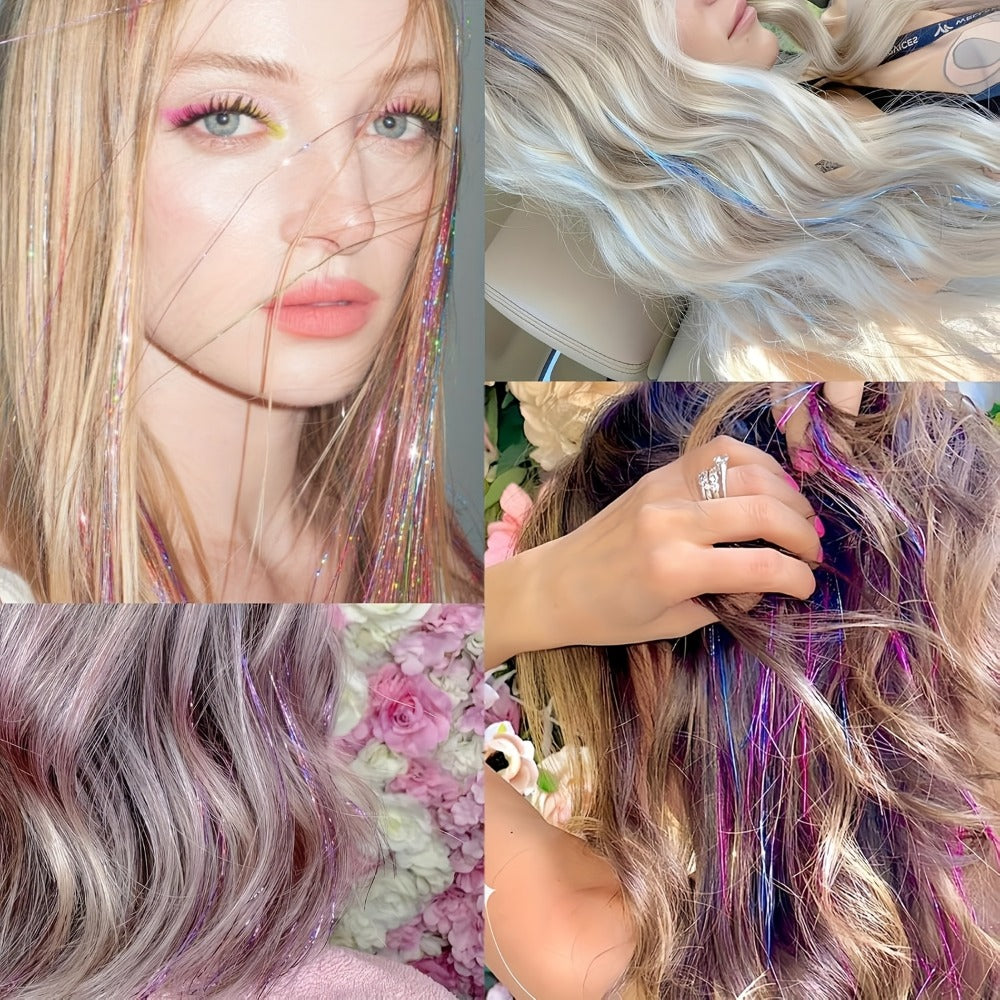 Hair Tinsel Extensions Kit 7700 Strands 18 Colors 48 Inch — Glitter Fairy Hair Tinsel with Beads & Loop Tool for Women Girls Party Festival Christmas Highlights