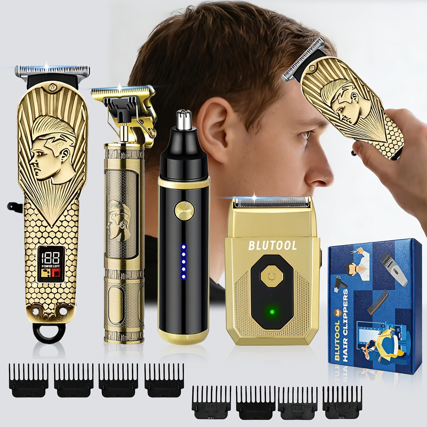 Hair Clipper & Beard Trimmer Set for Men – USB Rechargeable Barber Kit with LCD Display | Professional Home Grooming Bundle, Cordless Hair Clippers & Trimmer Combo | Gift for Men – 2pcs or 4pcs