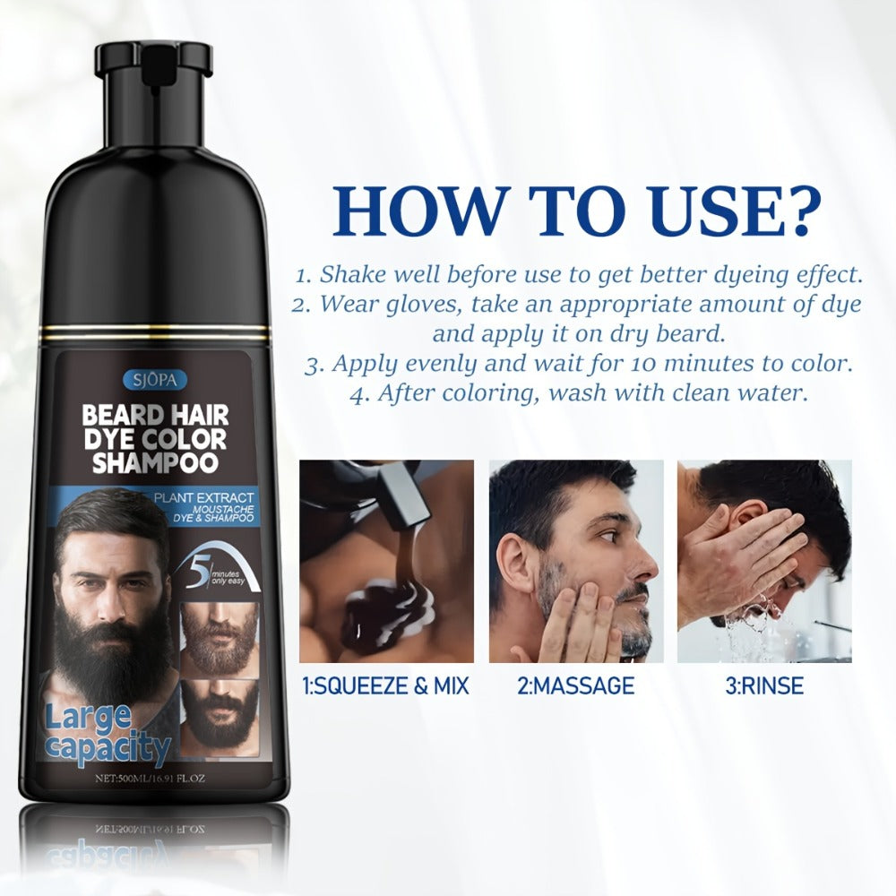 Black Beard Dye for Men 3-in-1 Hair & Beard Color - Fast Blackening in 10-15 Minutes, Nourishing & Skin-Safe Formula, Natural Look, Extra Large 500ml