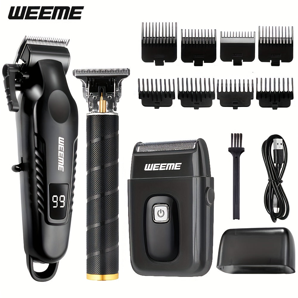 Men's Grooming Kit with Nose Hair Trimmer & Electric Shaver — WEEME 826 USB Rechargeable Trimmer Set, LCD Battery Display, Complete Shaving & Trimming Solution, Perfect Gift for Dad, Brother, Son