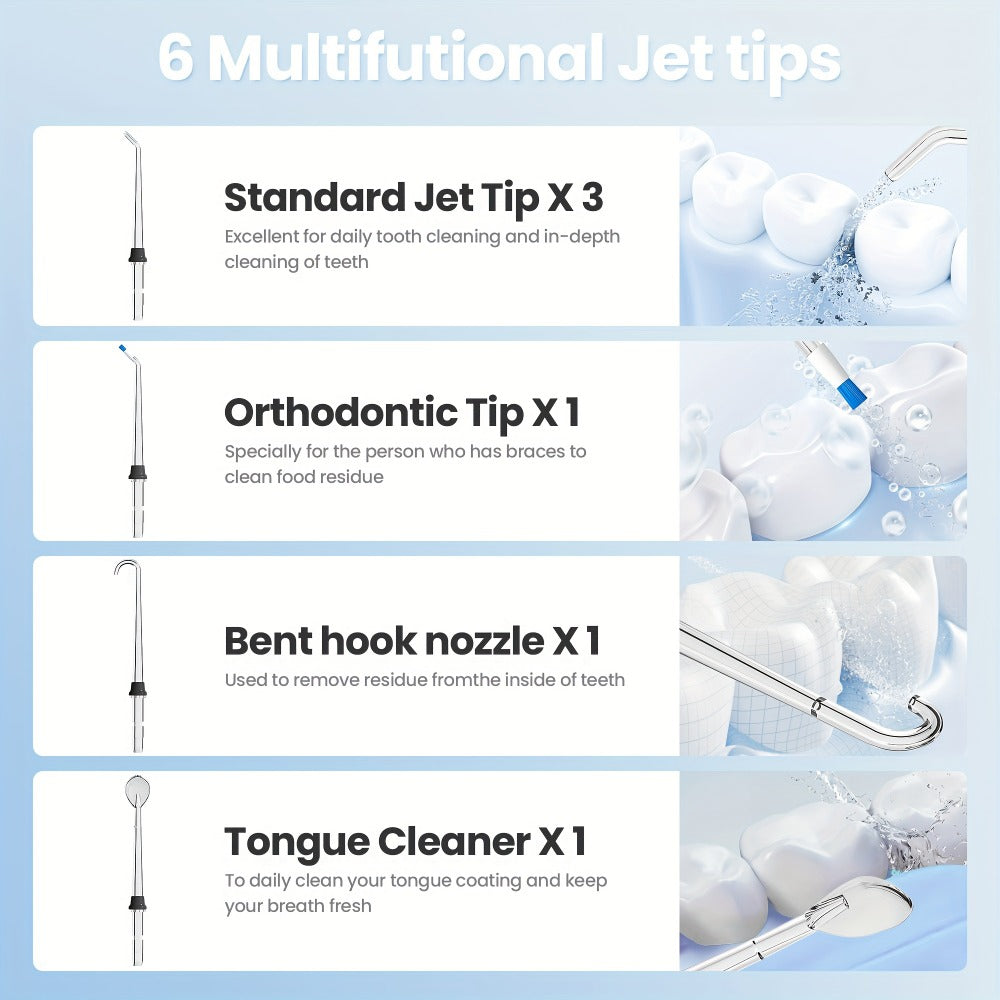 Cordless Water Flosser Portable Oral Irrigator 350ml Tank 5 Cleaning Modes One-Touch Operation IPX Waterproof Rechargeable Dental Flosser for Braces Gum Care Travel Home Use