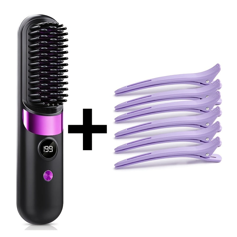 Hair Straightener Brush Ionic USB-C Rechargeable 3-in-1 Straightener Curler Styler – Adjustable Temperature, Anti-Scald, Frizz Control & Shine, Salon Results at Home