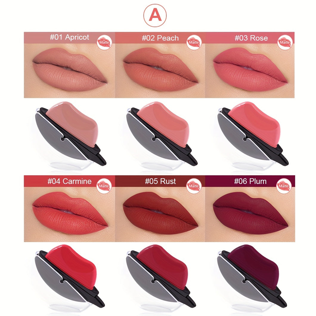 Lipstick Set 6pcs - Matte Color Changing Lip Shaped Lipstick with Jasmine Scent, Non-Fade Long-Lasting Formula, Multi-Shade Lip Makeup Gift Set for Women