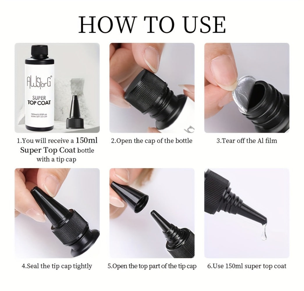 Gel Nail Top Coat Super Glossy Soak Off LED Gel Polish Base Coat Matte Finish Functional Gel Varnish for Nail Salon & Home Manicure 15ml