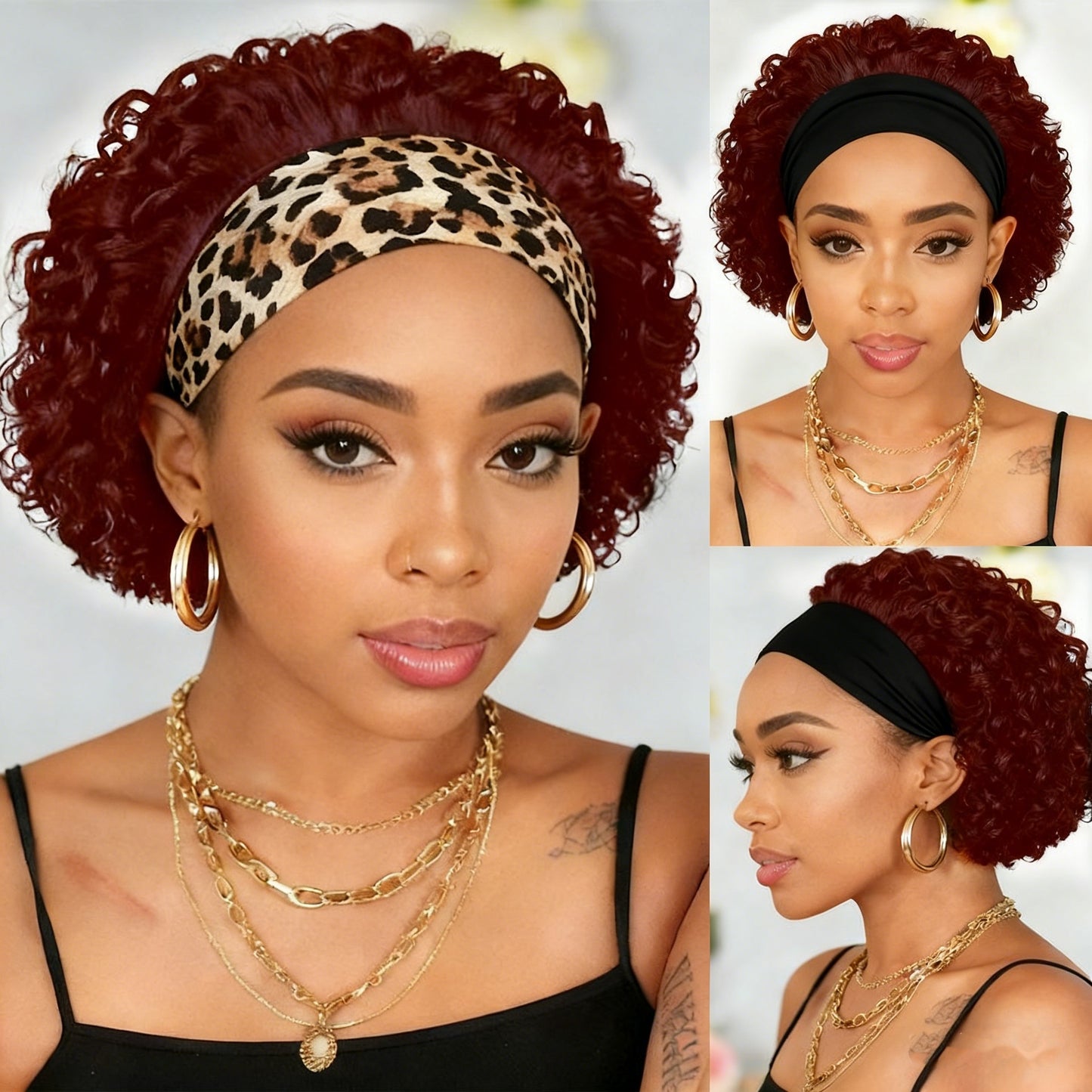 Headband Wig Human Hair Kinky Curly Brazilian — 150% Density, No Glue, Glueless Wig for Black Women, Beginner Friendly, Daily Wear, Cosplay & Halloween, 6 Inch