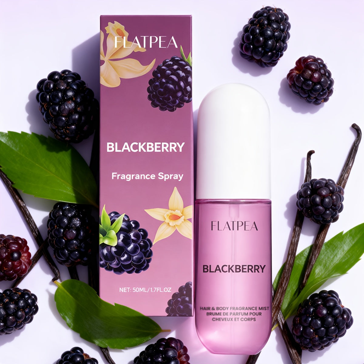Vanilla Blackberry Perfume Spray for Women 1.7 oz - Alcohol-Free Body Hair Mist EDT, Sweet Gourmand Fruity Amber Musk Long Lasting Feminine Fragrance, Single or 2-Pack Gift