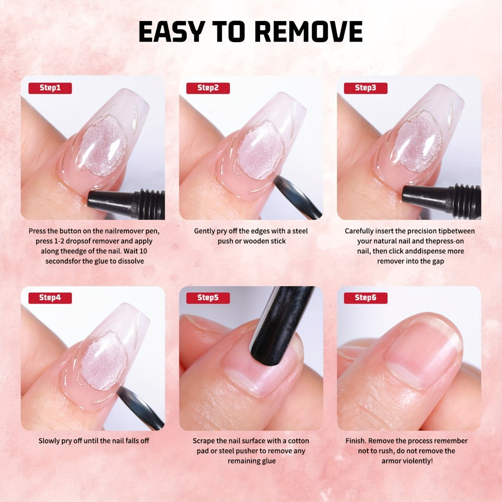 Nail Glue & Remover Kit 4pcs - 2x Semi-Solid Gel Nail Glue 10g + 2x Nail Polish Remover 10ml, Quick-Drying No-Lamp Press-On Nail Adhesive, Long-Lasting Strong Bond for Fake & Acrylic Nails