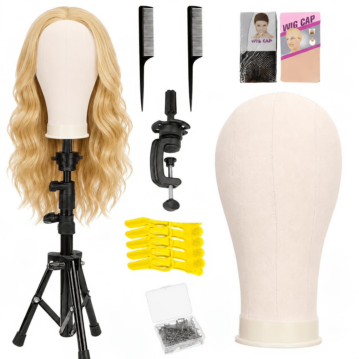Mannequin Head with Adjustable Wig Stand Set - 22 Inch Reinforced Manikin Head for Wigs Cosmetology Hair Styling Practice Pink Black White