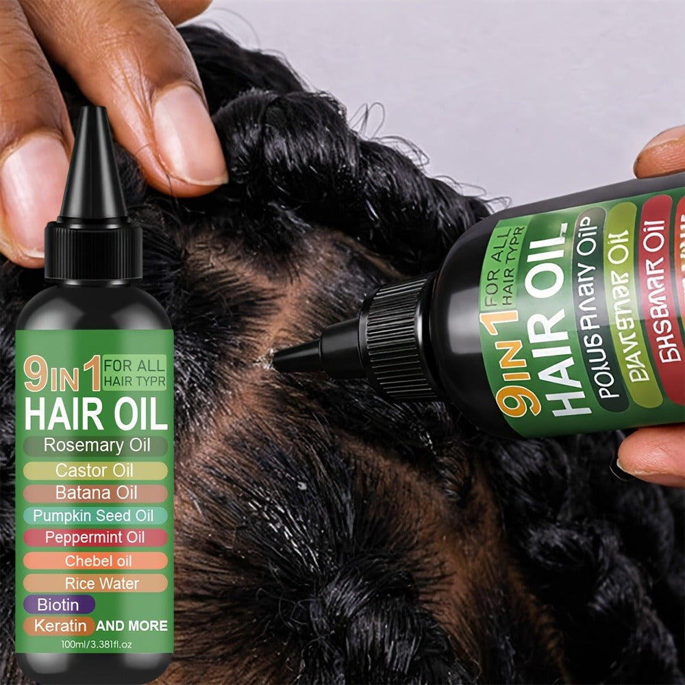 Rosemary Hair Oil 9-in-1 100ml — Rice Water, Castor, Batana, Biotin & Keratin Blend, Moisturizing Smoothing Split End Repair Hair Oil for All Hair Types