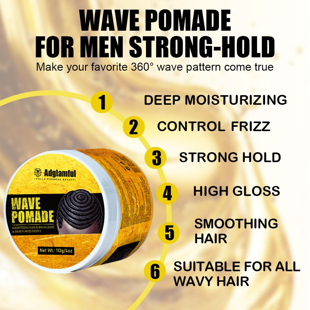 Wave Pomade for Men — Wave Control Defining Cream for Layered Waves, Volume & Texture | Non-Greasy, Water-Soluble, No Residue | Easy to Style & Maintain Natural Waves