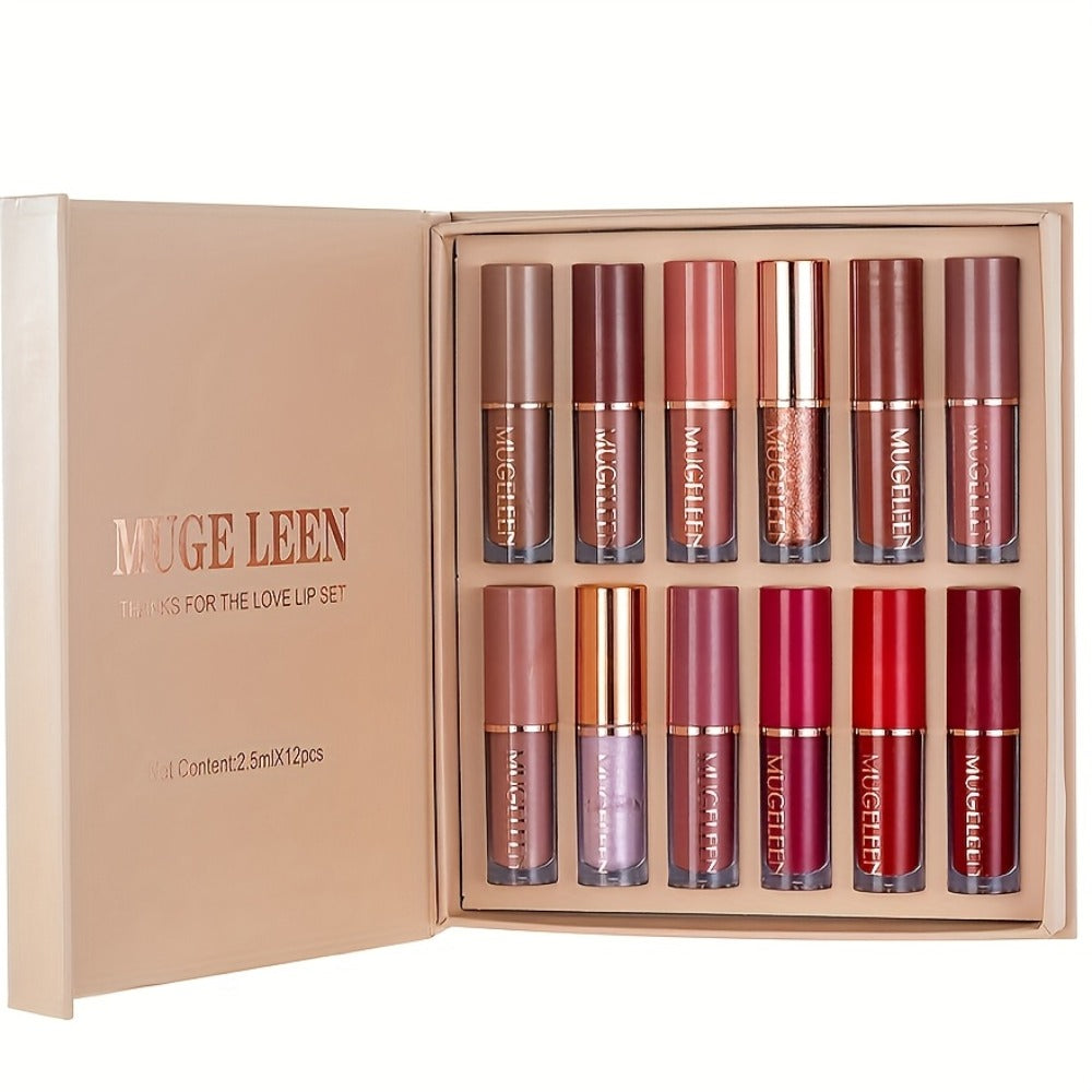 Lip Gloss Set 12 Pcs Matte Non-Stick Non-Fading Long-Lasting Lip Gloss Kit, Assorted Colors Liquid Lipstick Set, Beauty Gift for Women & Girls