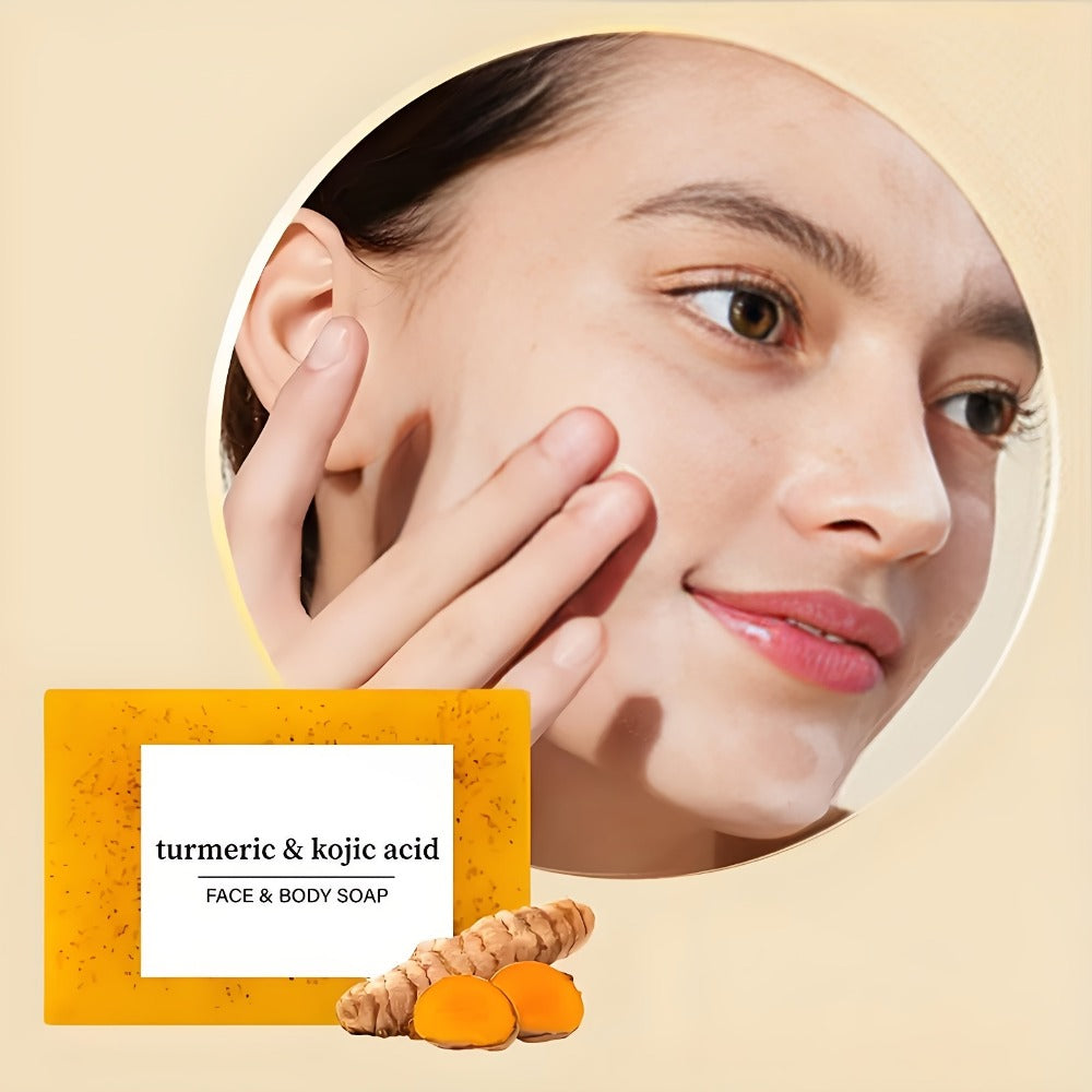 Turmeric Kojic Acid Soap 4Pcs with Foaming Mesh Deep Cleansing Oil Control Moisturizing Lemon Ginger Natural Bar Soap for Face Body All Skin Types Brightening Skin Care Gift