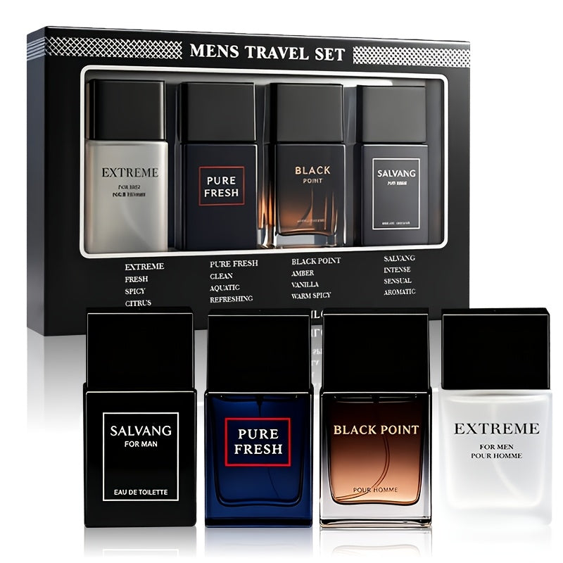 EDT Cologne Gift Set for Men 4 Piece Variety | 4 Different Scents Long Lasting Fragrance Mini Bottles 0.85oz Each | Holiday Birthday Dating Party Gift Box