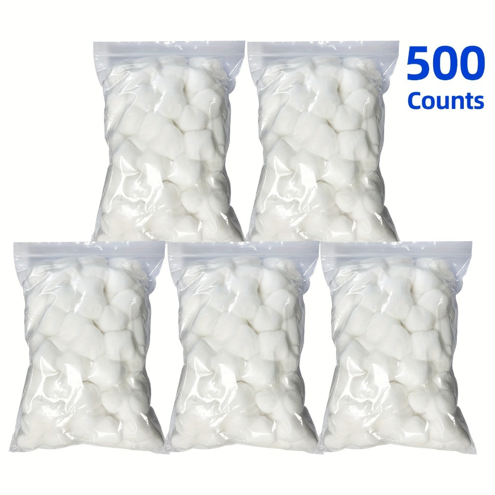 Cotton Balls 500 Count Jumbo Super Soft 100% Absorbent - Makeup Removal Skin Care Wound Cleaning Unscented Premium Cotton Balls for Sensitive Skin Pack of 5