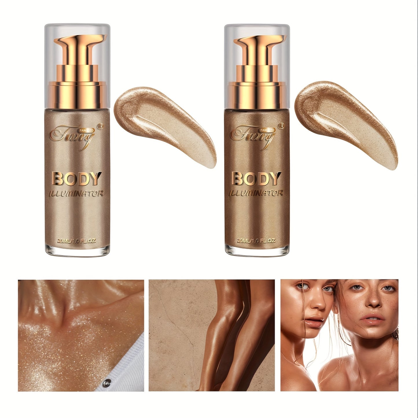 Liquid Luminizer Set of 2 Moisturizing Shimmer Highlighter for Face & Body All-in-One Glow Makeup Summer Bronzer Illuminator Women Gift