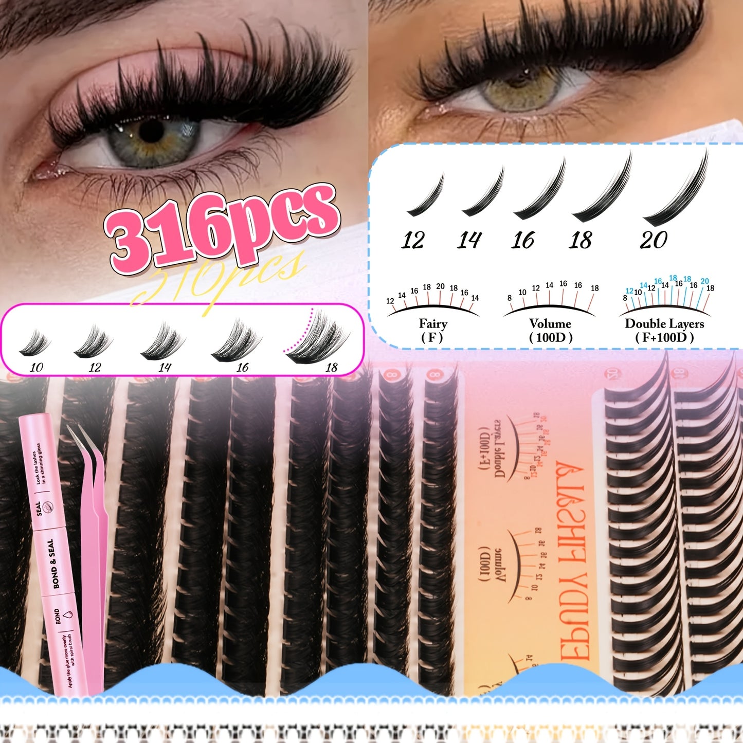 Lash Clusters Kit Gift Set 30D-100D Mixed Length Volume Cluster Lashes with Tweezers & Mascara Wands Soft Fluffy Eyelash Clusters for Natural Glam Look Perfect Gift for Her Mom