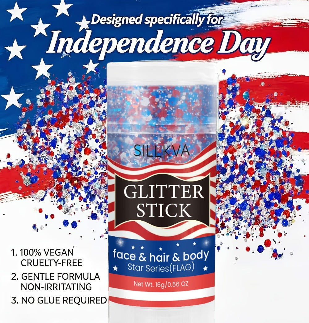 Glitter Makeup Stick Red & Blue Multi-Use Glitter Gel for Face Hair & Body - American Flag Theme for July 4th Independence Day Sports & Stage Makeup