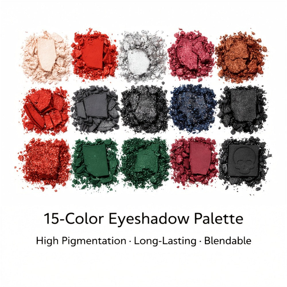 Gothic Eyeshadow Palette 15 Colors - Matte Shimmer Glitter Pigmented Dark Tones, Long-Lasting Dramatic Makeup for Cosplay, Party, Stage & Roleplay
