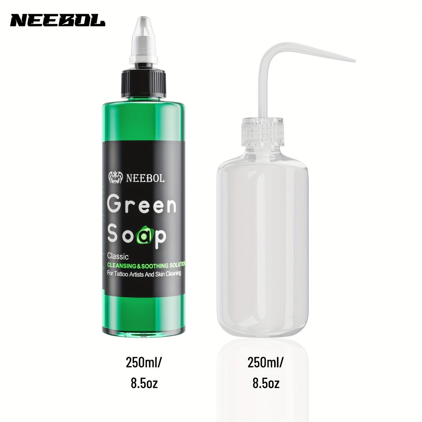 Tattoo Green Soap Cleaning Kit Neebol 8.5oz Concentrated Soap with Squeeze Bottle Moisturizing Balm Cream Lint-Free Wipes Complete Skin Care Set Before After Tattooing