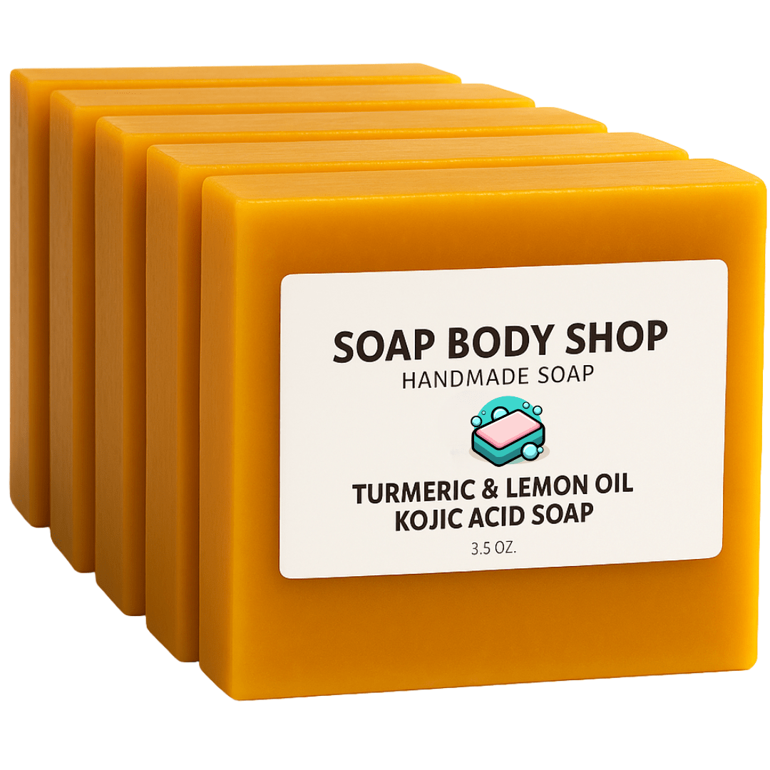 Kojic Acid Soap Turmeric 3-Pack Handmade Face Body Bar with Lemon Essential Oil Coconut Oil Goat Milk Cleansing Moisturizing Acne Backne Radiant Skin Brightening