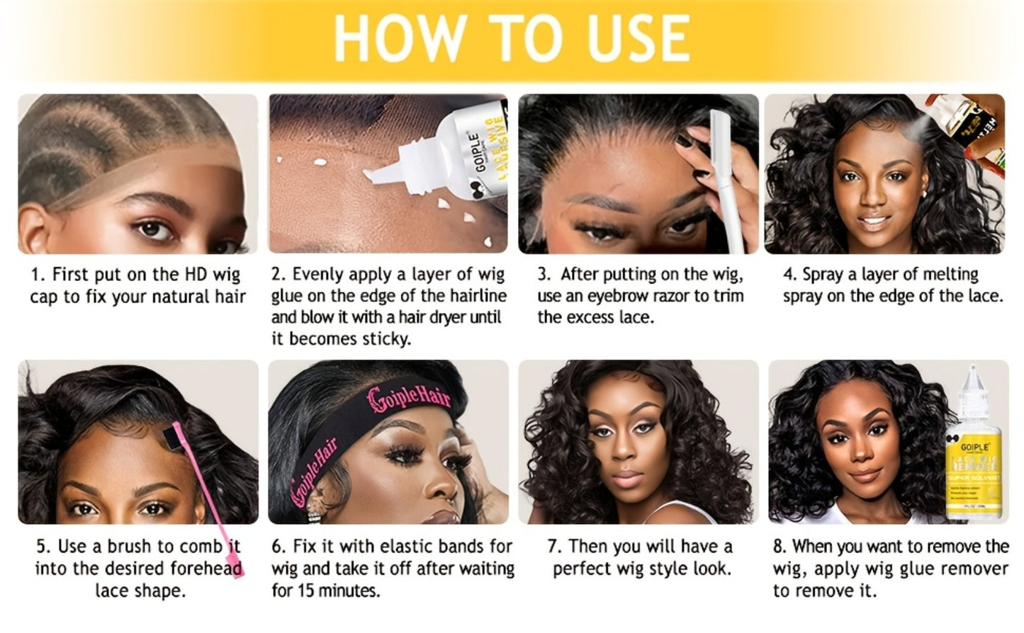 Lace Wig Glue Kit 10pcs Melting Spray Adhesive Remover Strong Hold Quick Dry No Residue for Beginners Wig Fixing Trimming Essential Tool Set