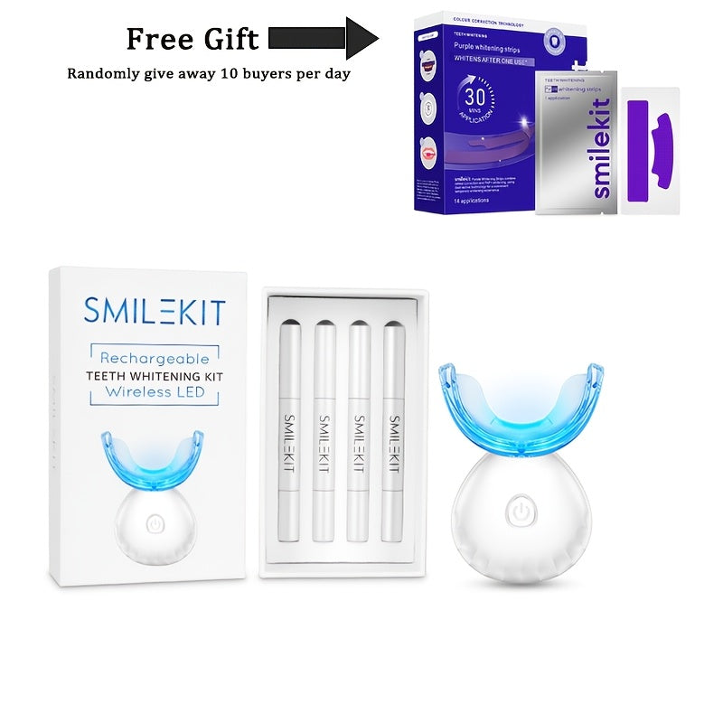 Teeth Whitening Kit with 16-Point LED Blue Light Accelerator, Wireless Home Use Whitening Device, Natural Stain Removal, 4 Whitening Gel Pens & Color Shade Guide Included