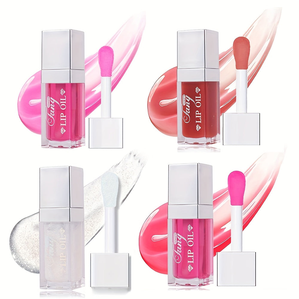 Lip Oil Set 4-Pack Moisturizing Plumping Glossy Finish Transparent Volumizing Long-Lasting Lip Gloss Oil for Soft Hydrated Fuller Lips