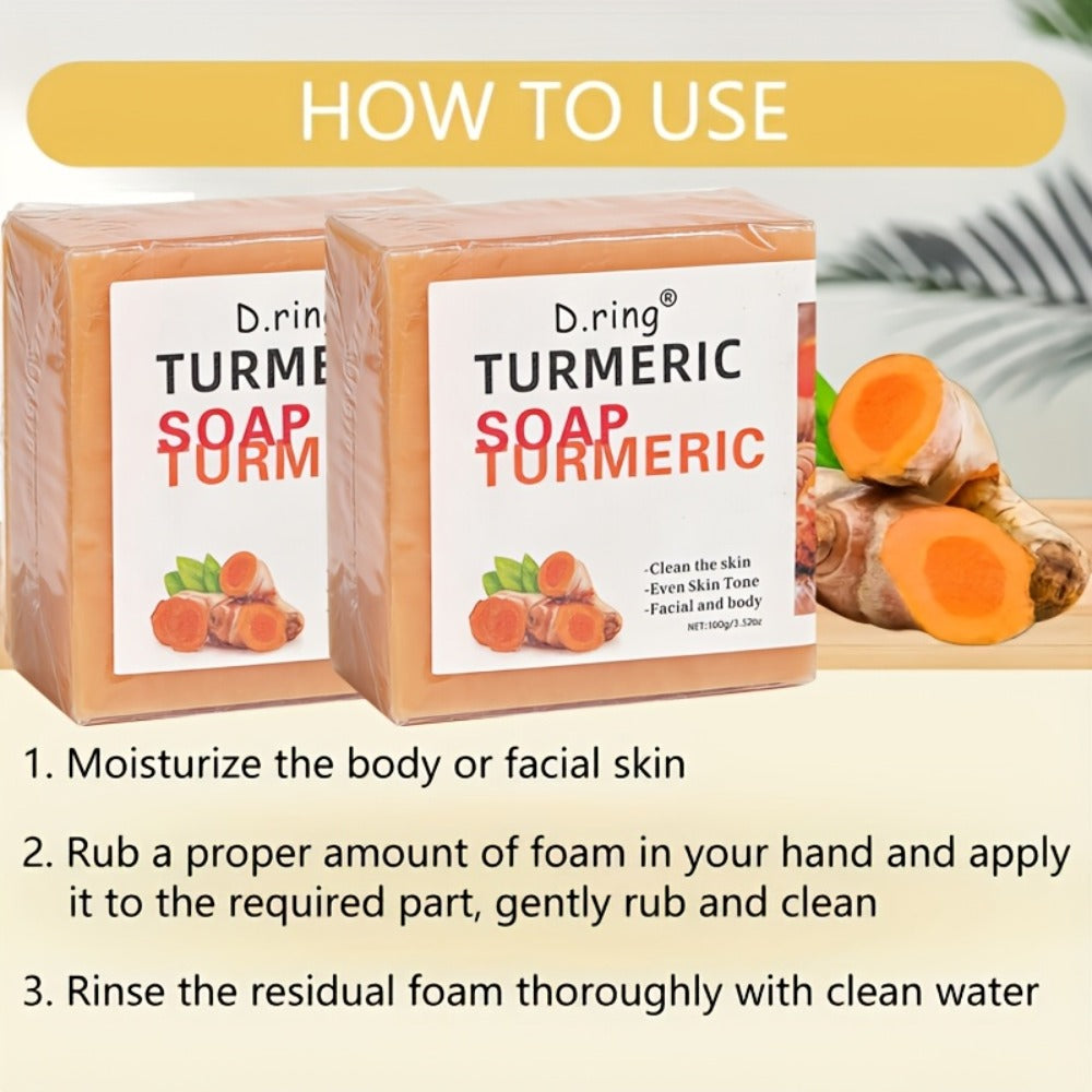 Turmeric Kojic Acid Soap Bar - Natural Lemon Brightening Face & Body Cleanser with Gentle Exfoliation, Paraben-Free Cold Processed Formula, All Skin Types, 15 Bars