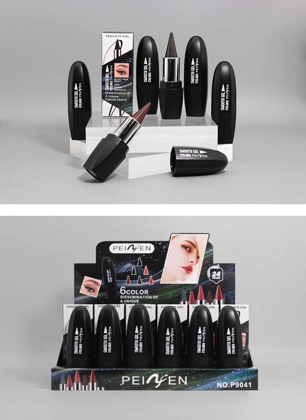 Eyeliner Set 6 Colors - Waterproof Long-Lasting Smudge-Proof Eyeliner Cream, Transfer-Proof Sliding Liner for Eyes & Lips, Black Brown Reddish Brown, Daily & Party Makeup for Women
