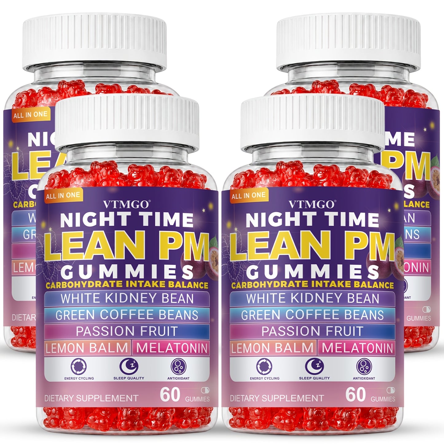 Night Time Lean PM Gummies — Melatonin, White Kidney Bean, Green Coffee, Lemon Balm & Passionflower | Sleep Support & Nighttime Wellness | Natural Quiet Balance Formula | 60 Gummies
