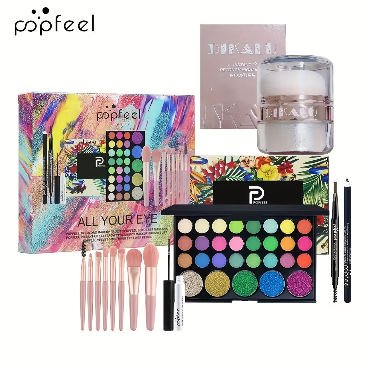 Full Makeup Gift Set — Complete Kit with Eyeshadow Palette Mascara Eyebrow Pencil Highlighter Powder & Brushes | Berry Tones | All Skin Types