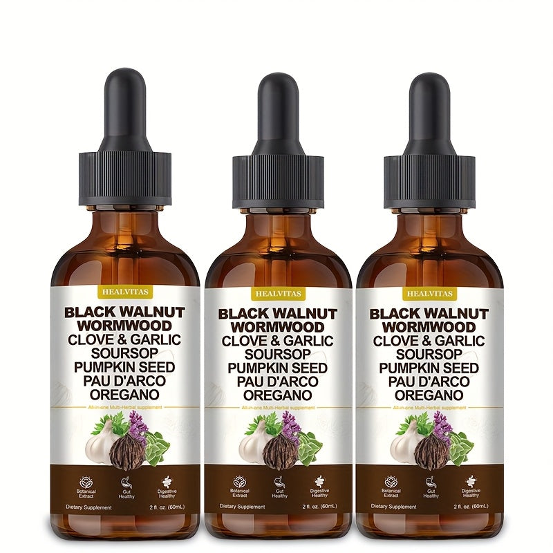 Black Walnut Wormwood Tincture — Gut Health & Colon Cleanse Herbal Drops with Soursop, Oregano, Garlic & Berberine | Alcohol-Free | 2 fl oz