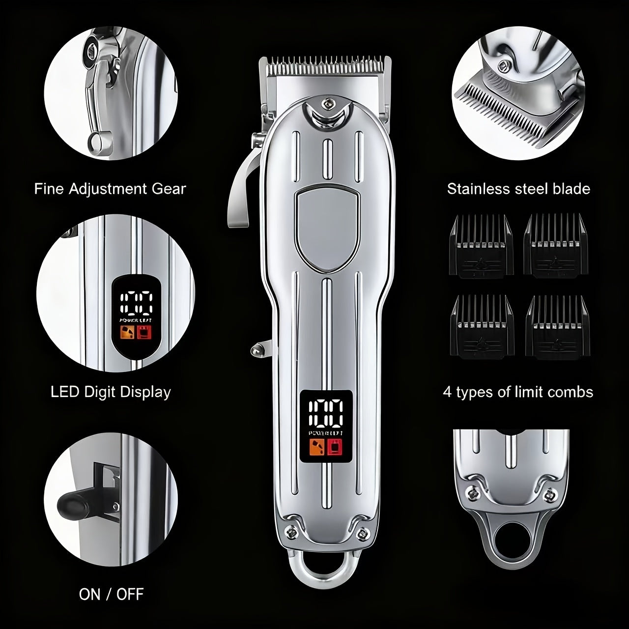 Hair Clipper Set for Men Professional Electric Beard Trimmer Rechargeable 5-Speed LED Display Hair Carving Grooming Kit Father's Day Gift