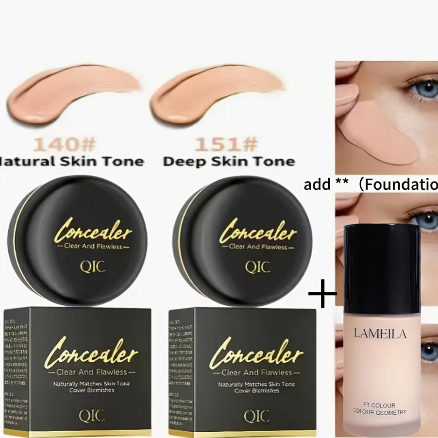 Full Coverage Concealer Cream 2pcs — Waterproof Matte Finish, Plant-Based Squalane Formula, Buildable Coverage for Dark Spots & Blemishes, All Skin Tones Light to Dark